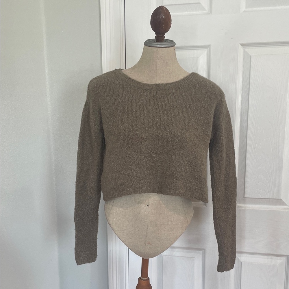 BCBG Max Aria Brown Crop pullover boxy soft wool stretch Sweater women  size XXS